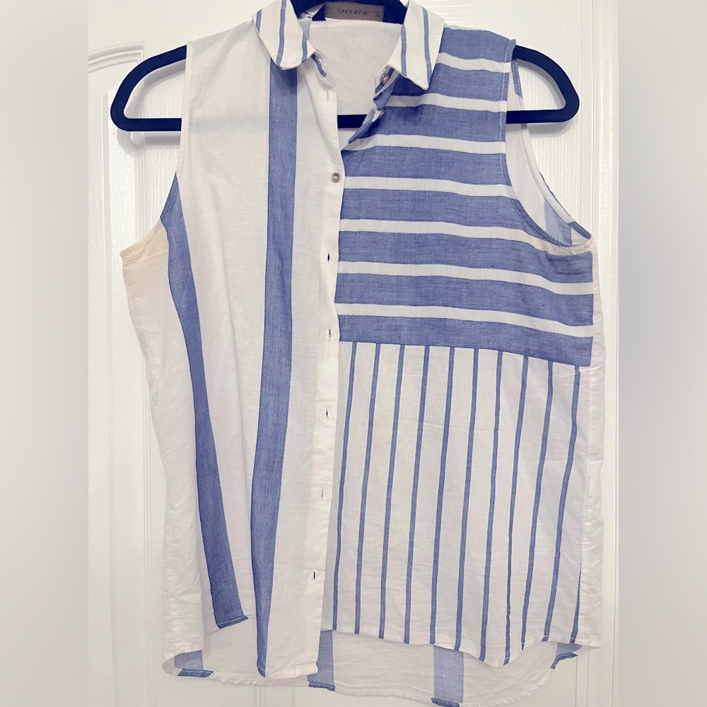 Striped Sleeveless Button-Down Shirt